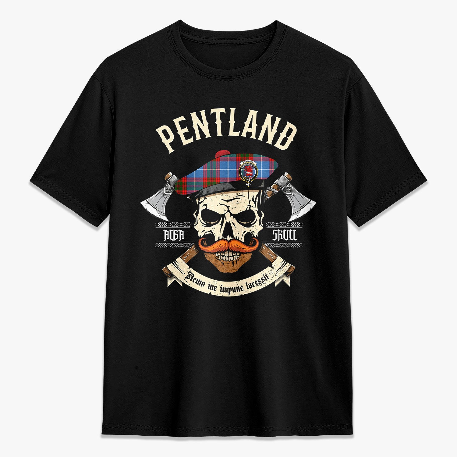 ScotsTee Shop Scottish Pentland Crest Tartan T-shirt Alba Skull Style