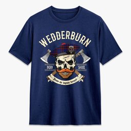 ScotsTee Shop Scottish Wedderburn Crest Tartan T-shirt Alba Skull Style