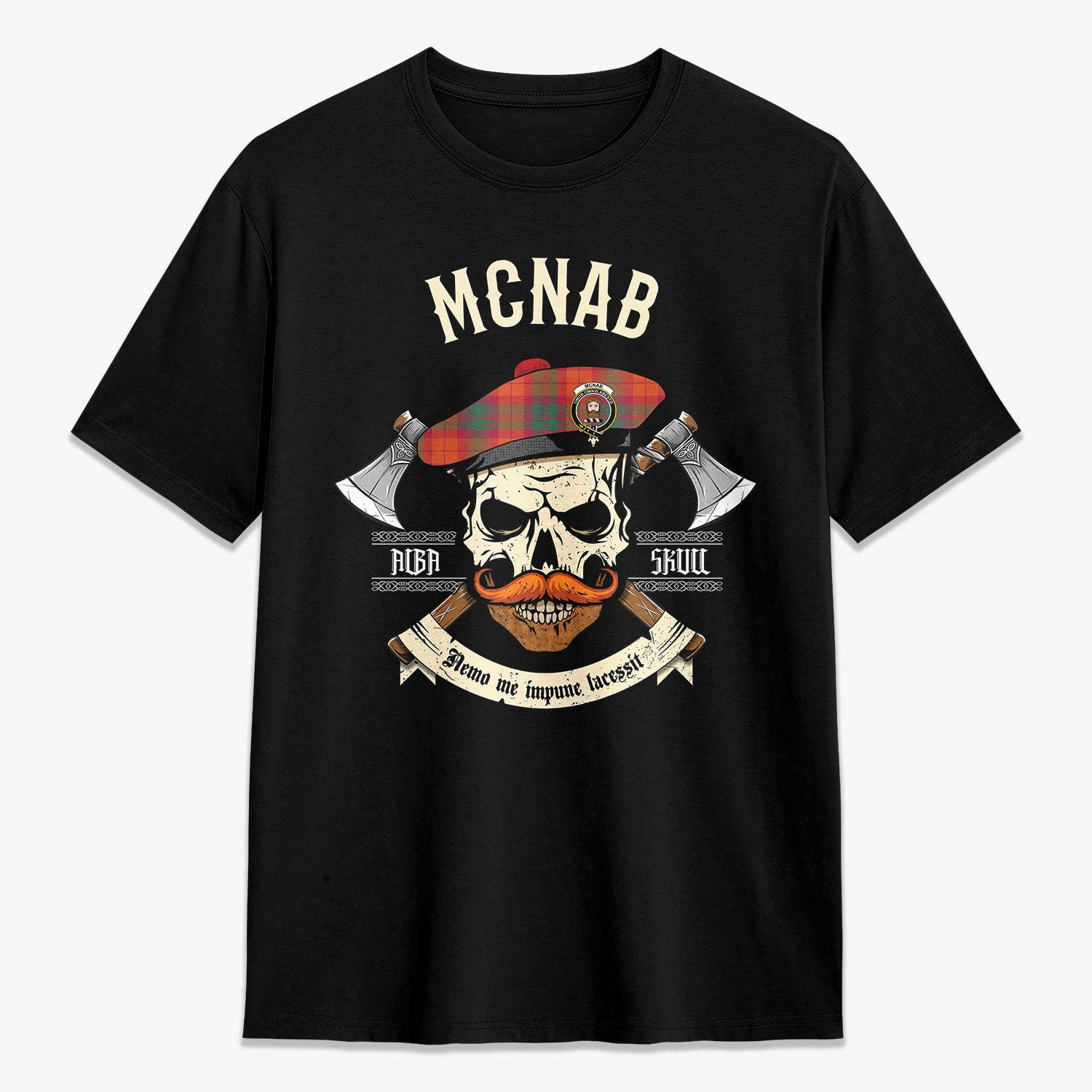 ScotsTee Shop Scottish McNab Ancient Crest Tartan T-shirt Alba Skull Style