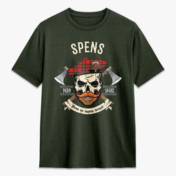 ScotsTee Shop Scottish Spens (or Spence) Crest Tartan T-shirt Alba Skull Style