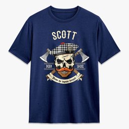 ScotsTee Shop Scottish Scott Black & White Modern Crest Tartan T-shirt Alba Skull Style