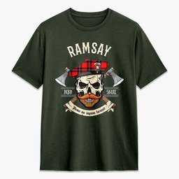 ScotsTee Shop Scottish Ramsay Modern Crest Tartan T-shirt Alba Skull Style