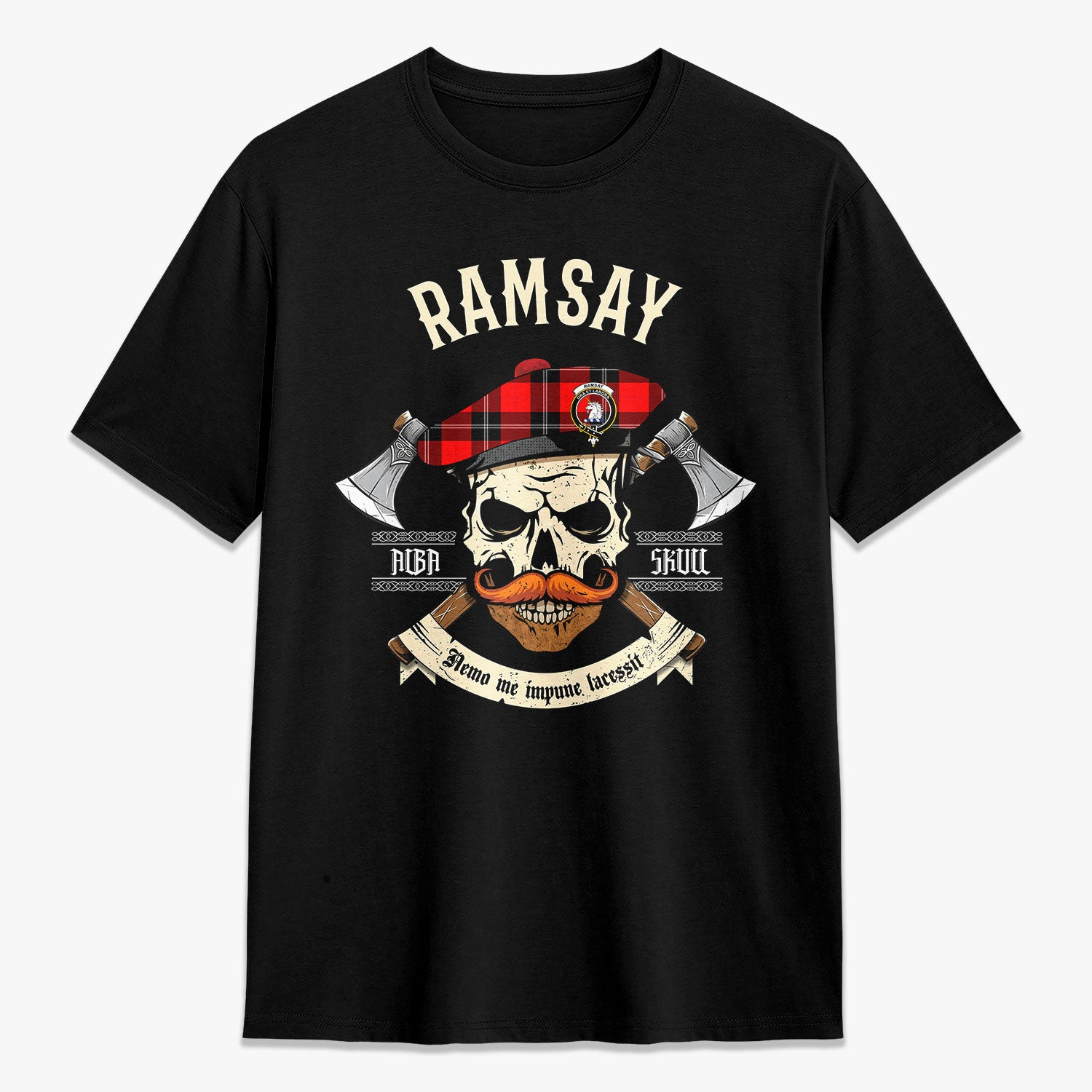ScotsTee Shop Scottish Ramsay Modern Crest Tartan T-shirt Alba Skull Style