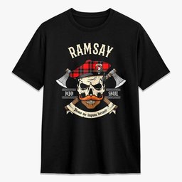 ScotsTee Shop Scottish Ramsay Modern Crest Tartan T-shirt Alba Skull Style