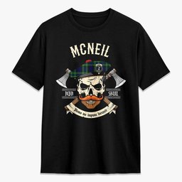 ScotsTee Shop Scottish McNeil of Colonsay Modern Crest Tartan T-shirt Alba Skull Style