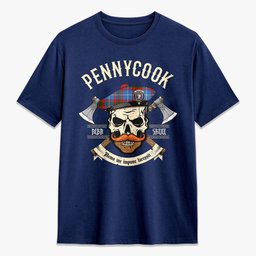 ScotsTee Shop Scottish Pennycook Crest Tartan T-shirt Alba Skull Style