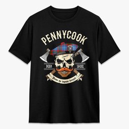 ScotsTee Shop Scottish Pennycook Crest Tartan T-shirt Alba Skull Style