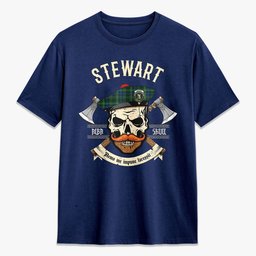 ScotsTee Shop Scottish Stewart Hunting Modern Crest Tartan T-shirt Alba Skull Style