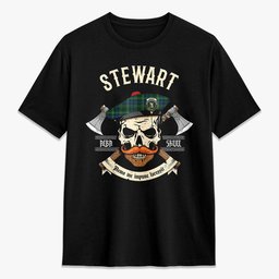 ScotsTee Shop Scottish Stewart Hunting Modern Crest Tartan T-shirt Alba Skull Style