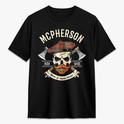 ScotsTee Shop Scottish McPherson Weathered Crest Tartan T-shirt Alba Skull Style