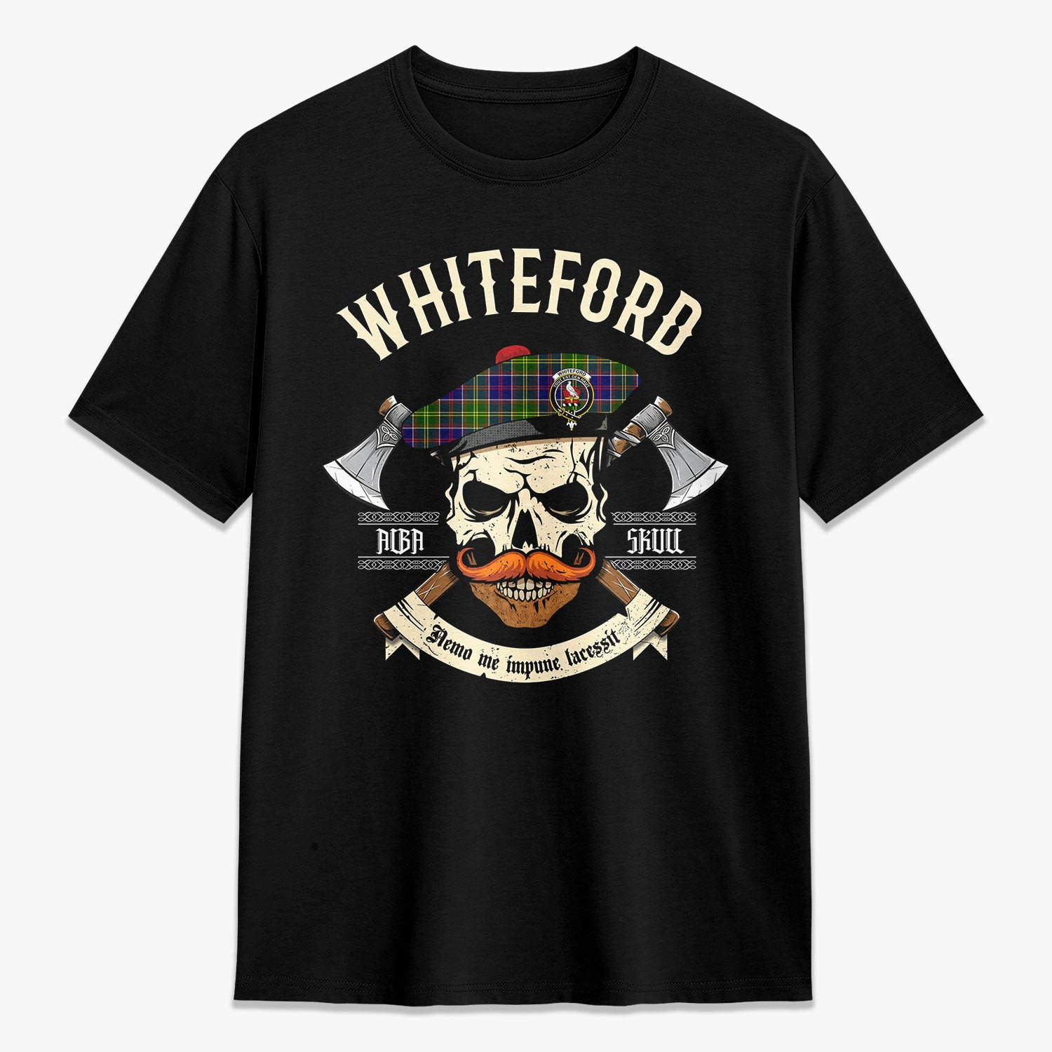 ScotsTee Shop Scottish Whiteford Crest Tartan T-shirt Alba Skull Style