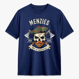ScotsTee Shop Scottish Menzies Green Ancient Crest Tartan T-shirt Alba Skull Style