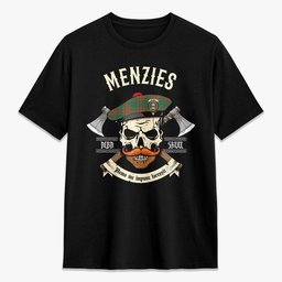 ScotsTee Shop Scottish Menzies Green Ancient Crest Tartan T-shirt Alba Skull Style