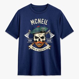 ScotsTee Shop Scottish McNeil of Colonsay Ancient Crest Tartan T-shirt Alba Skull Style