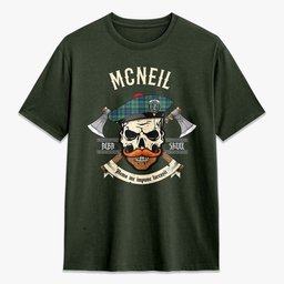 ScotsTee Shop Scottish McNeil of Colonsay Ancient Crest Tartan T-shirt Alba Skull Style