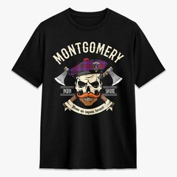 ScotsTee Shop Scottish Montgomery Modern Crest Tartan T-shirt Alba Skull Style