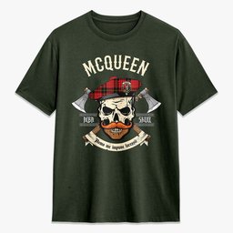 ScotsTee Shop Scottish McQueen Modern Crest Tartan T-shirt Alba Skull Style