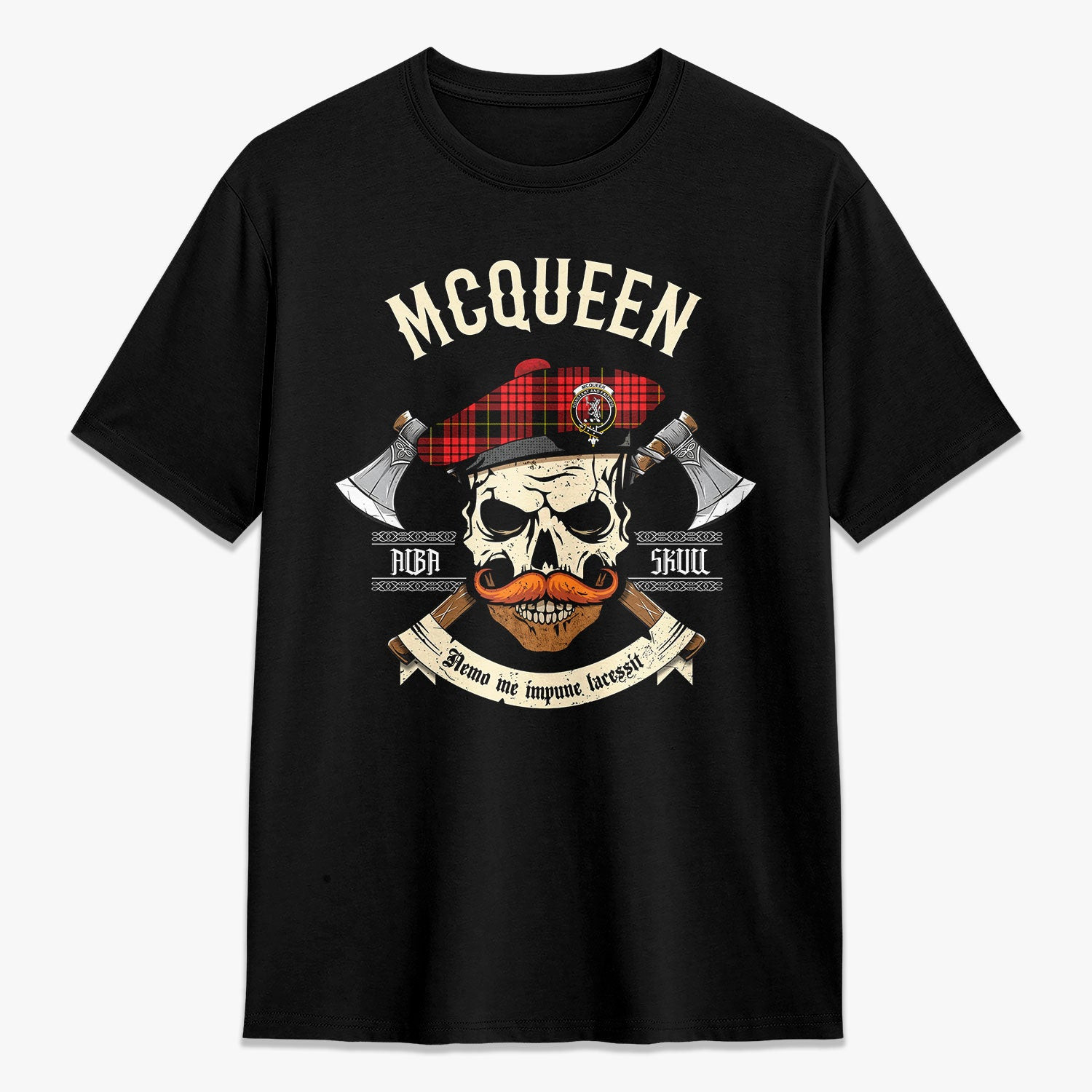 ScotsTee Shop Scottish McQueen Modern Crest Tartan T-shirt Alba Skull Style