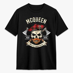 ScotsTee Shop Scottish McQueen Modern Crest Tartan T-shirt Alba Skull Style