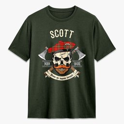 ScotsTee Shop Scottish Scott Modern Crest Tartan T-shirt Alba Skull Style