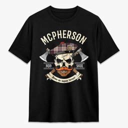 ScotsTee Shop Scottish McPherson Hunting Ancient Crest Tartan T-shirt Alba Skull Style