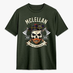 ScotsTee Shop Scottish McLellan Modern Crest Tartan T-shirt Alba Skull Style