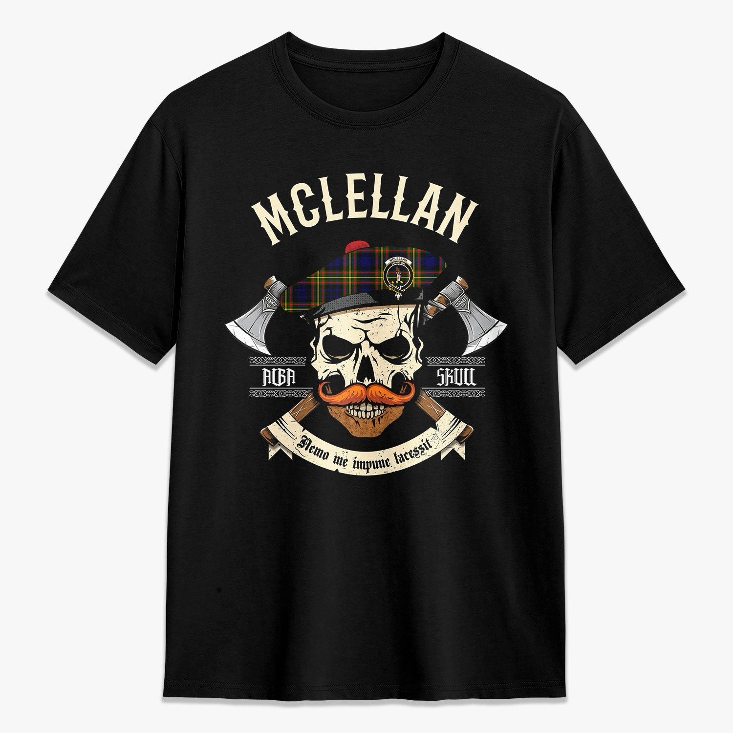ScotsTee Shop Scottish McLellan Modern Crest Tartan T-shirt Alba Skull Style