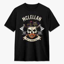 ScotsTee Shop Scottish McLellan Modern Crest Tartan T-shirt Alba Skull Style