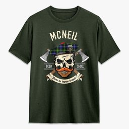 ScotsTee Shop Scottish McNeil of Barra Modern Crest Tartan T-shirt Alba Skull Style