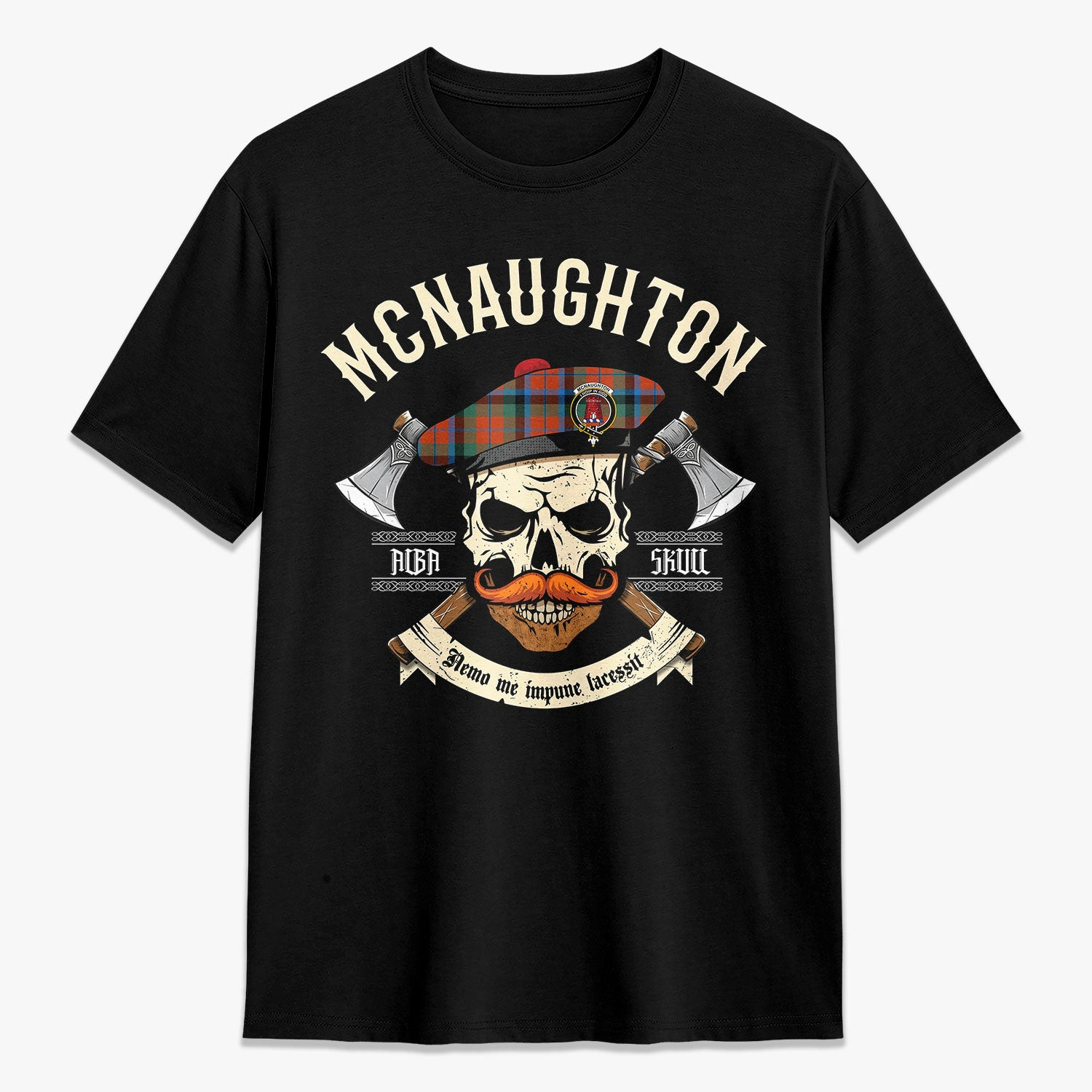 ScotsTee Shop Scottish McNaughton Ancient Crest Tartan T-shirt Alba Skull Style