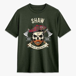 ScotsTee Shop Scottish Shaw Red Modern Crest Tartan T-shirt Alba Skull Style