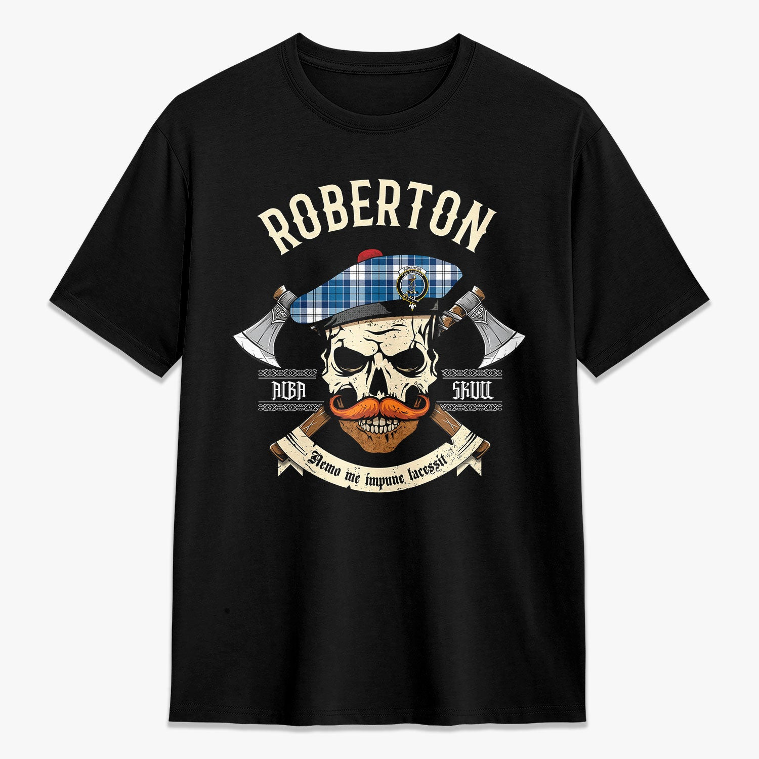 ScotsTee Shop Scottish Roberton Crest Tartan T-shirt Alba Skull Style