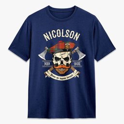 ScotsTee Shop Scottish Nicolson Ancient Old Crest Tartan T-shirt Alba Skull Style