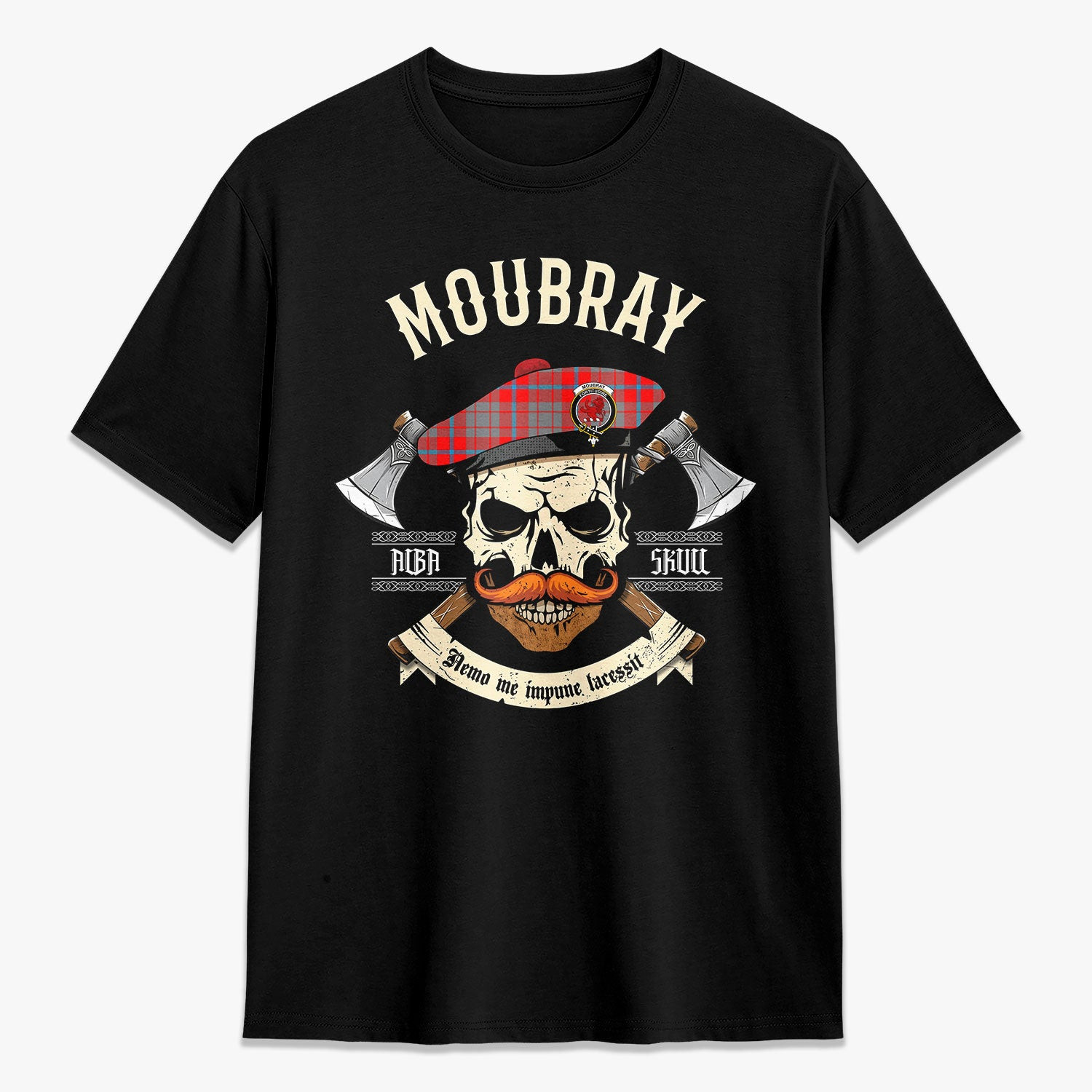 ScotsTee Shop Scottish Moubray Crest Tartan T-shirt Alba Skull Style