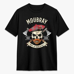 ScotsTee Shop Scottish Moubray Crest Tartan T-shirt Alba Skull Style