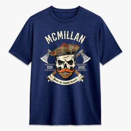 ScotsTee Shop Scottish McMillan Old Weathered Crest Tartan T-shirt Alba Skull Style