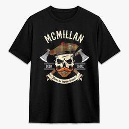 ScotsTee Shop Scottish McMillan Old Weathered Crest Tartan T-shirt Alba Skull Style