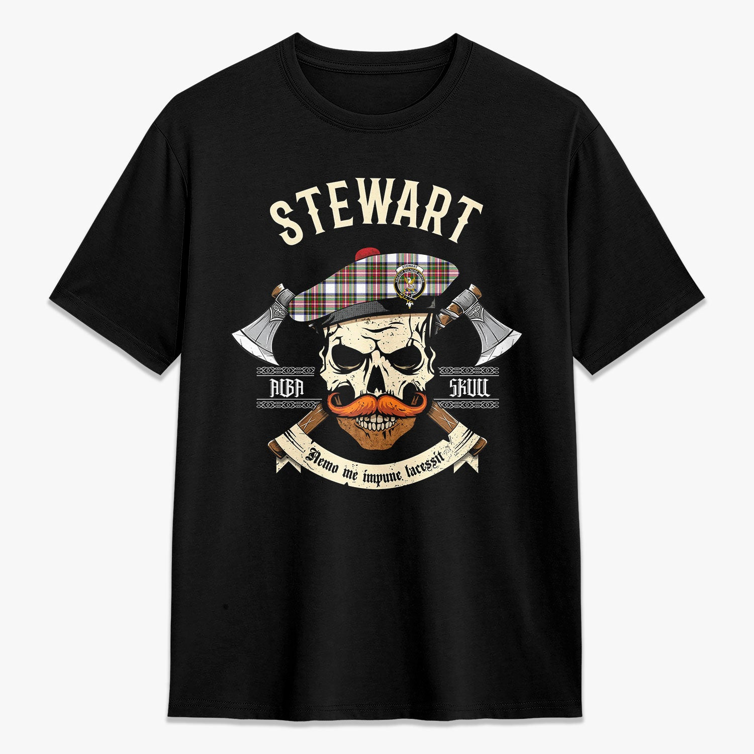 ScotsTee Shop Scottish Stewart Dress Modern Crest Tartan T-shirt Alba Skull Style