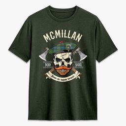 ScotsTee Shop Scottish McMillan Hunting Ancient Crest Tartan T-shirt Alba Skull Style