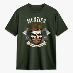 ScotsTee Shop Scottish Menzies Green Modern Crest Tartan T-shirt Alba Skull Style