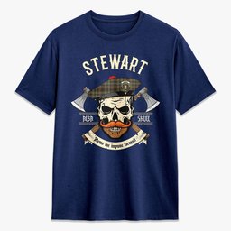 ScotsTee Shop Scottish Stewart Hunting Weathered Crest Tartan T-shirt Alba Skull Style