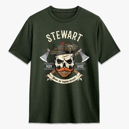 ScotsTee Shop Scottish Stewart Hunting Weathered Crest Tartan T-shirt Alba Skull Style