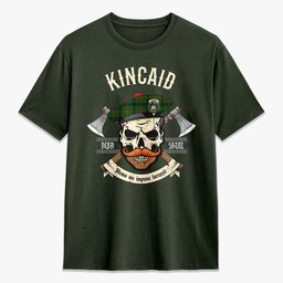ScotsTee Shop Scottish Kincaid Crest Tartan T-shirt Alba Skull Style