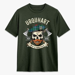 ScotsTee Shop Scottish Urquhart Ancient Crest Tartan T-shirt Alba Skull Style
