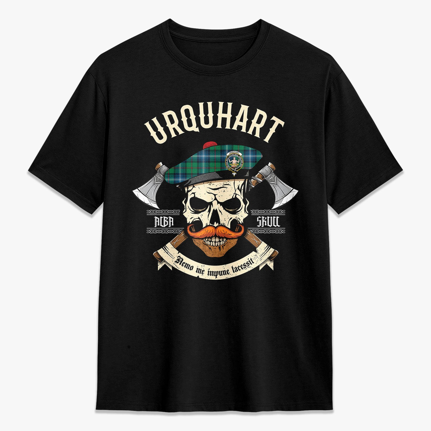 ScotsTee Shop Scottish Urquhart Ancient Crest Tartan T-shirt Alba Skull Style