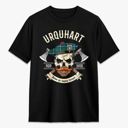 ScotsTee Shop Scottish Urquhart Ancient Crest Tartan T-shirt Alba Skull Style