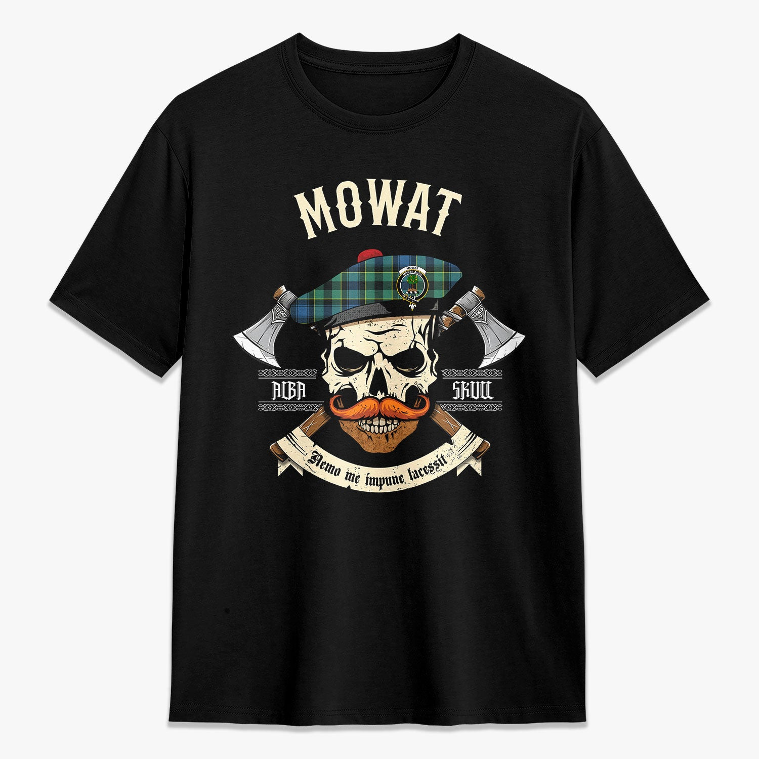 ScotsTee Shop Scottish Mowat Ancient Crest Tartan T-shirt Alba Skull Style
