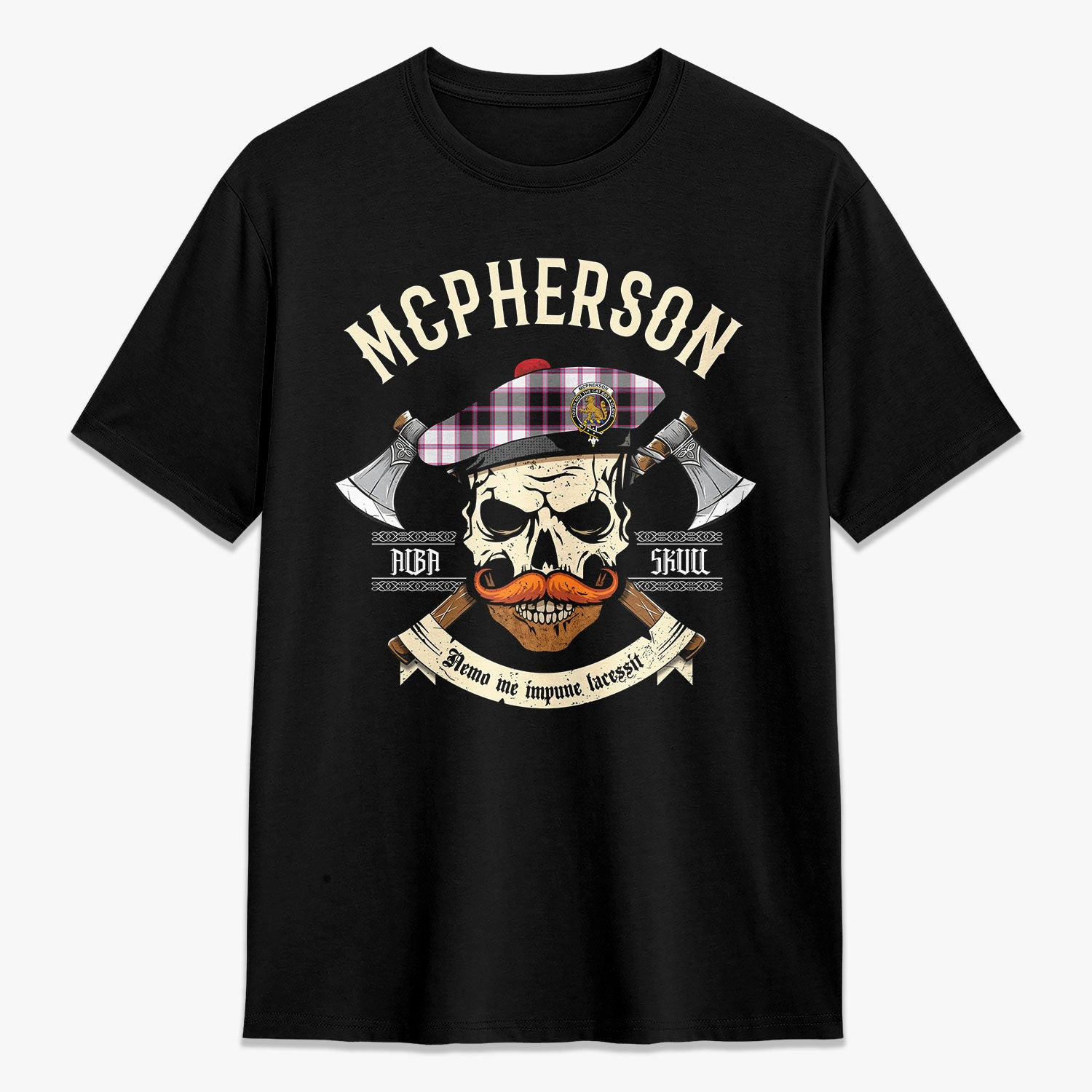 ScotsTee Shop Scottish McPherson Hunting Modern Crest Tartan T-shirt Alba Skull Style