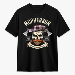 ScotsTee Shop Scottish McPherson Hunting Modern Crest Tartan T-shirt Alba Skull Style