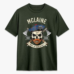ScotsTee Shop Scottish McLaine of Loch Buie Hunting Ancient Crest Tartan T-shirt Alba Skull Style